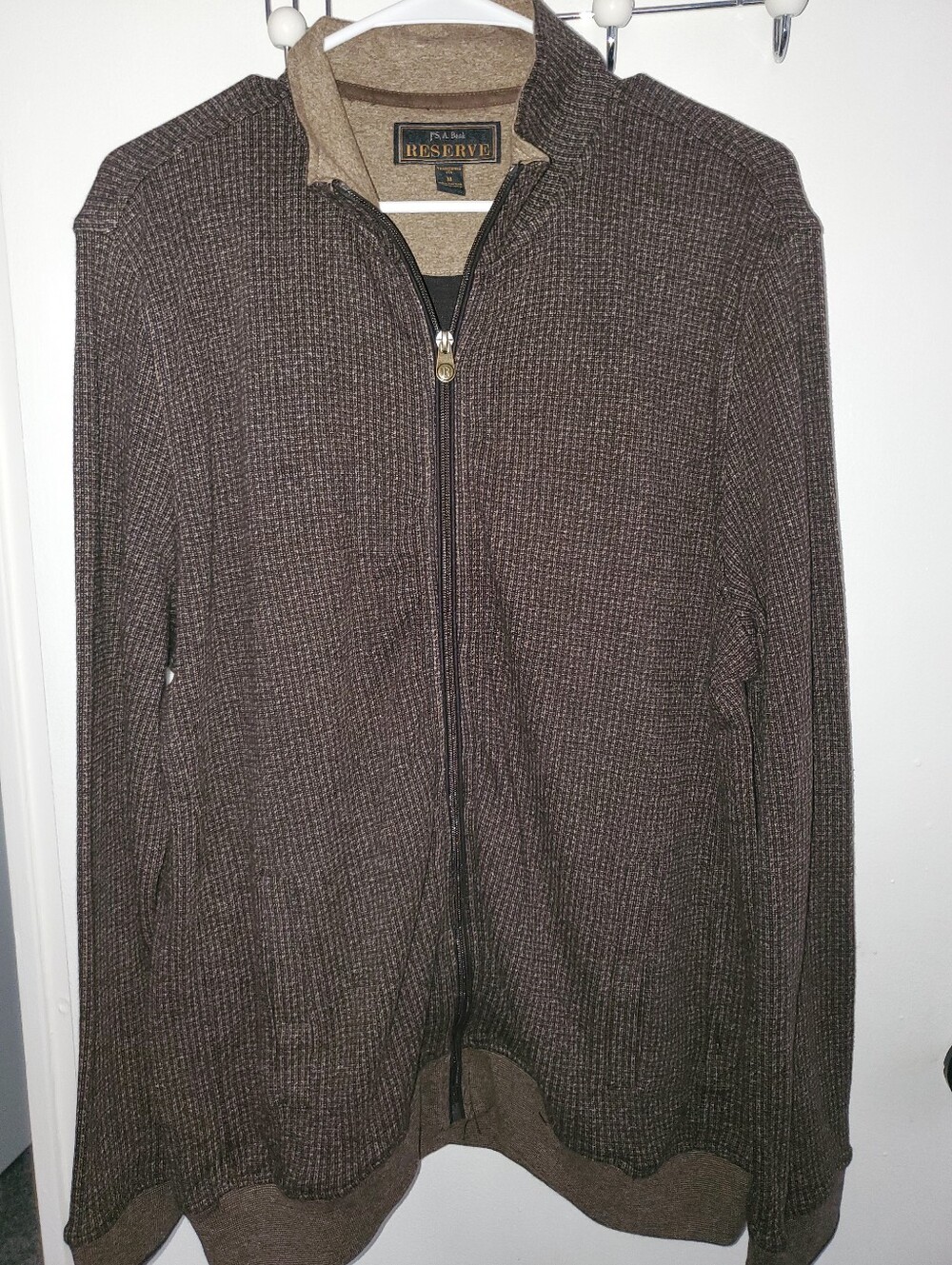 Jos.A.Bank Reserve Collection Brown Textured Full Zip Sweater Men's Medium